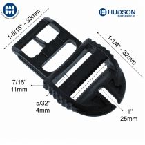 Black ITW Snap Dragon 1" (25mm) Ladderloc Latch on a white background, featuring a blue Hudson logo.