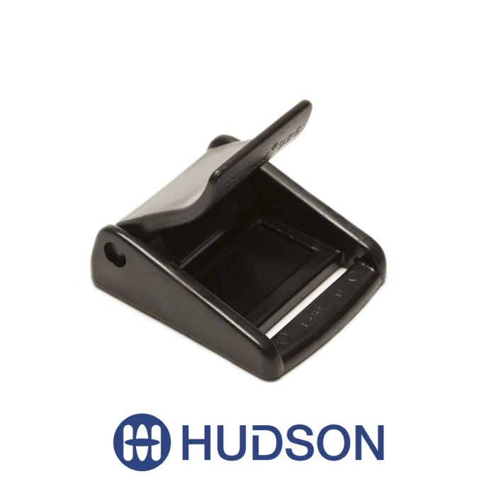 Black ITW Fixlock Cam Buckle 1.0" on a white background, featuring a blue Hudson logo.