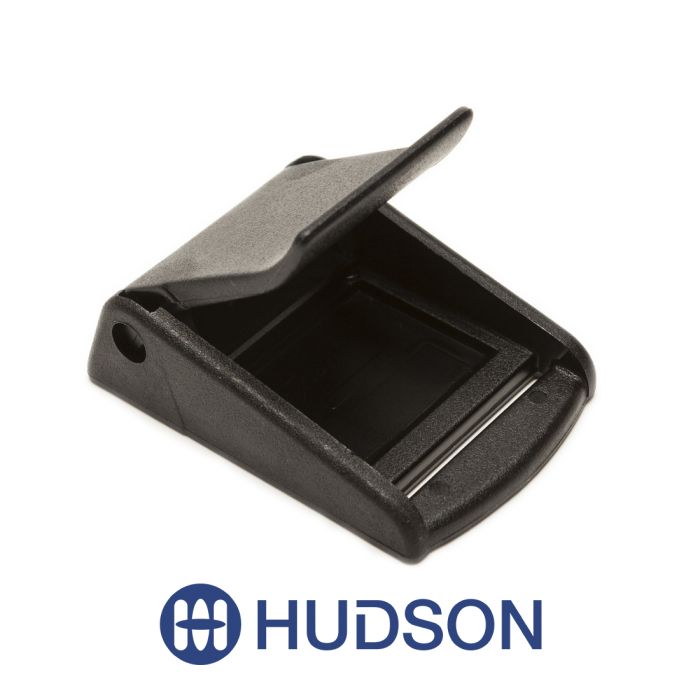 Black ITW Fixlock Cam Buckle 1.5" on a white background, featuring a blue Hudson logo.