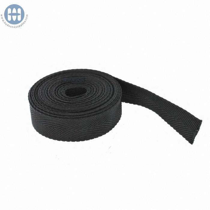 Nylon Webbing Herringbone 1" (25mm) 401 Black (By the roll)